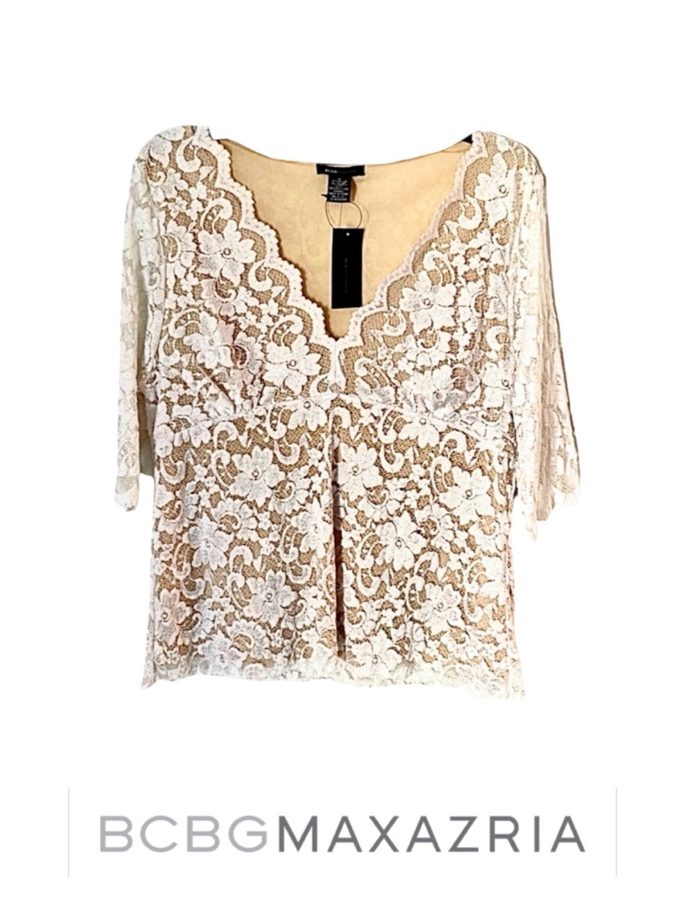 NWT Ivory 3/4 Sleeve Stretch Lace Top